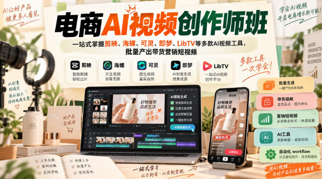 电商AI视频创作师班，一站式掌握剪映、海螺、可灵、即梦、LibTV等多款AI视频工具，批量产出带货营销短视频-weichuangqy