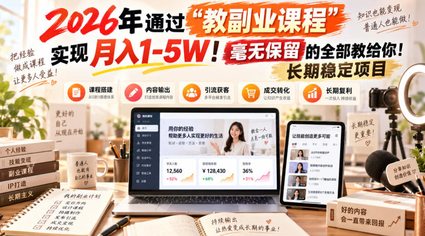 2026年通过“教副业课程”实现月入1-5W！毫无保留的全部教给你！长期稳定项目-weichuangqy