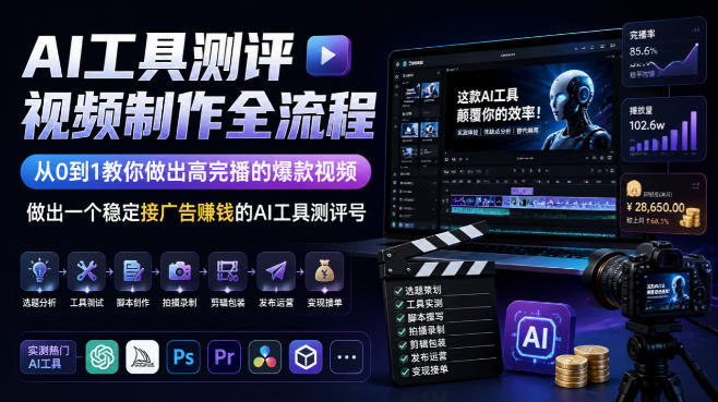 AI工具测评视频制作全流程，从0到1教你做出高完播的爆款视频，做出一个稳定接广告賺钱的AI工具测评号-weichuangqy