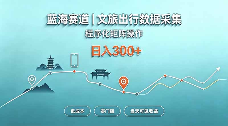 蓝海赛道  文旅出行数据采集  程序化矩阵操作    低成本  零门槛   当天可见收益   日入300+-weichuangqy
