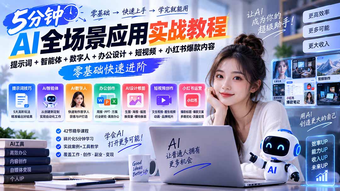 AI全场景应用实战教程｜提示词+智能体+数字人+办公设计+短视频+小红书爆款内容，零基础快速进阶-weichuangqy