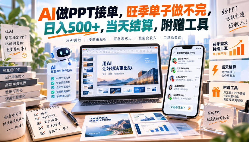 AI做PPT接单，旺季单子做不完，日入500+，当天结算，附赠工具【揭秘】-weichuangqy