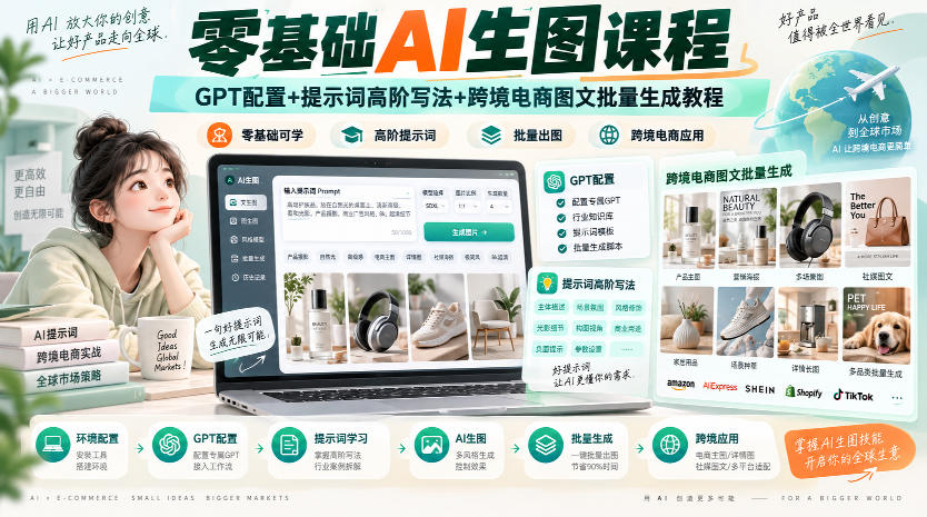 零基础AI生图课程，GPT配置+提示词高阶写法+跨境电商图文批量生成教程-weichuangqy