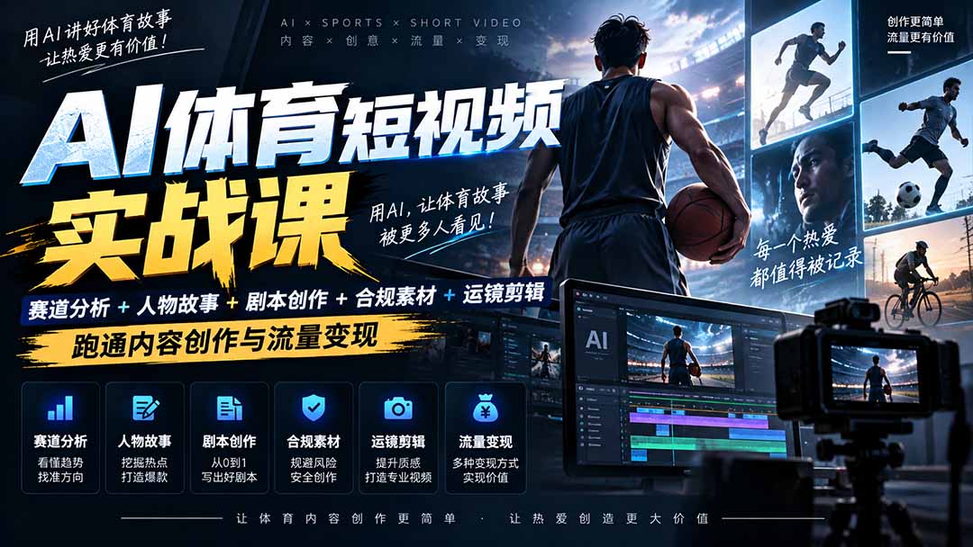 AI体育短视频赛道顶级玩法｜赛道分析+人物故事+剧本创作+版权处理+运镜剪辑，跑通流量变现-日赚1K+-weichuangqy