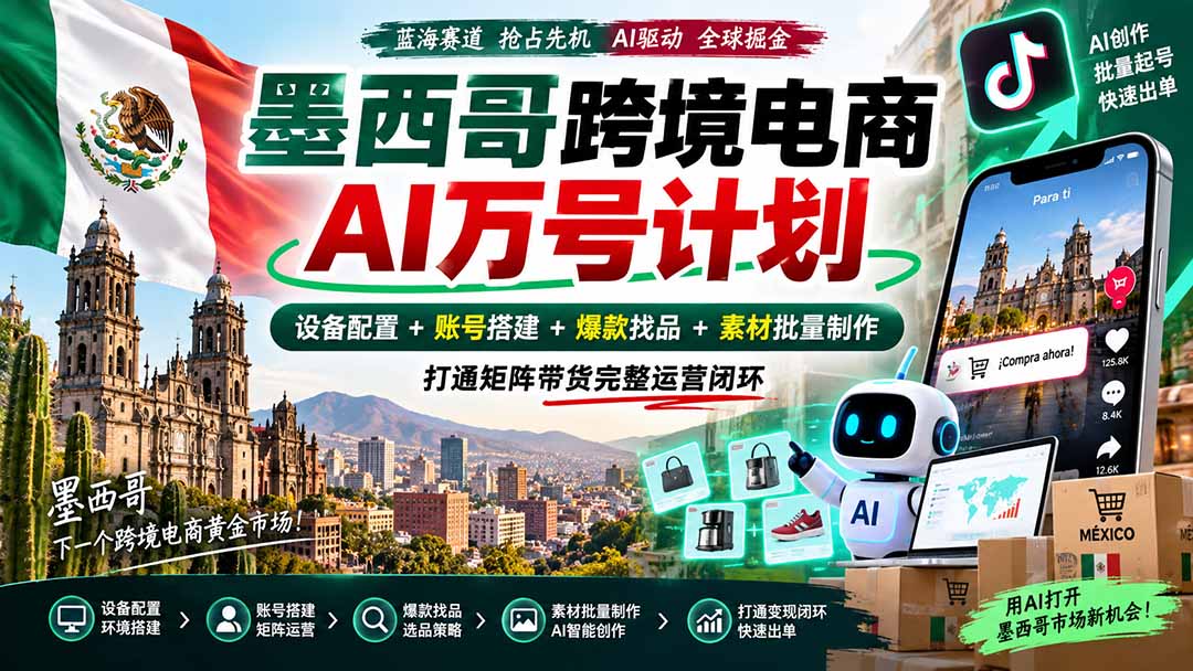 墨西哥AI跨境电商万号计划｜设备配置+账号搭建+爆款找品+素材批量制作，打通矩阵带货完整运营闭环-weichuangqy