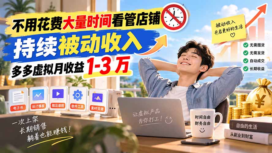 不用花费大量时间看管店铺，持续被动收入，多多虚拟月收益 1-3 万-weichuangqy