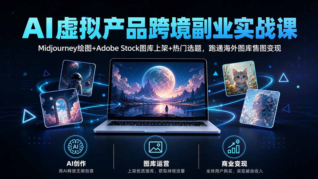 AI虚拟产品跨境副业实战课｜Midjourney绘图+Adobe Stock图库上架+热门选题，跑通海外图库售图变现-weichuangqy
