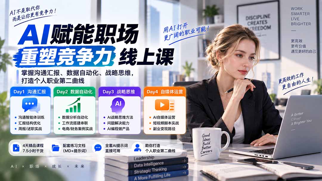 AI职场提效与第二曲线实战课-无水印：学习沟通汇报、数据工作流和战略思维，掌握AI编程做产品及自媒体运营方法-weichuangqy