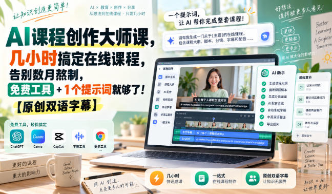 AI课程创作大师课，几小时搞定在线课程，告别数月熬制，免费工具+1个提示词就够了！【原创双语字幕】-weichuangqy