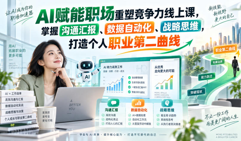 AI赋能职场重塑竞争力线上课，掌握沟通汇报、数据自动化、战略思维，打造个人职业第二曲线-weichuangqy