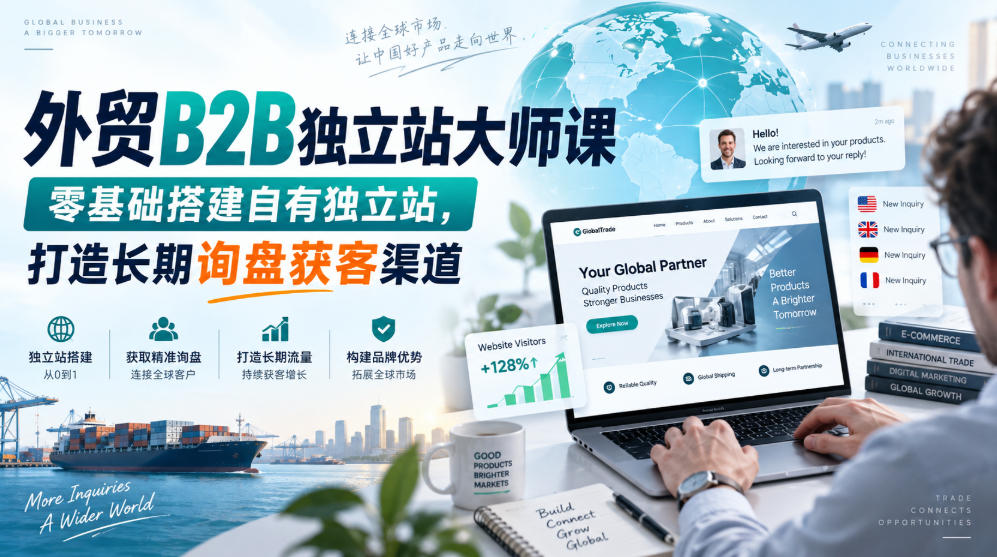 外贸B2B独立站大师课，零基础搭建自有独立站，打造长期询盘获客渠道-weichuangqy