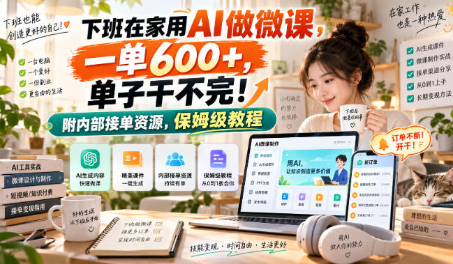 下班在家用AI做微课，一单600+，单子干不完！附内部接单资源，保姆级教程【揭秘】-weichuangqy