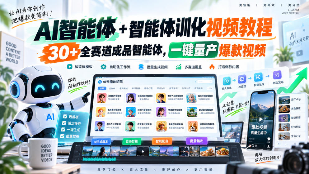 AI智能体+智能体训化视频教程，30+全赛道成品智能体，一键量产爆款视频-weichuangqy