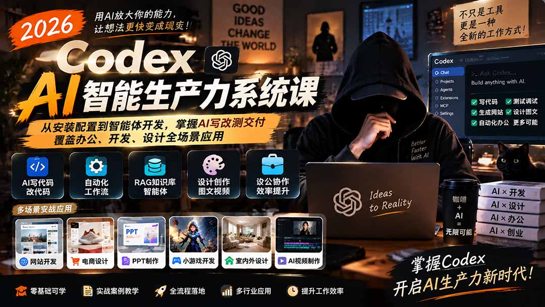 2026 Codex AI智能生产力系统课-更新｜从安装配置到智能体开发，掌握AI写改测交付，覆盖办公、开发、设计全场景应用-weichuangqy