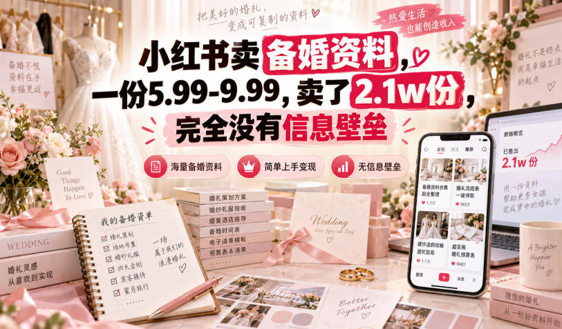小红书卖备婚资料，一份5.99-9.99，卖了2.1w份，完全没有信息壁垒-weichuangqy