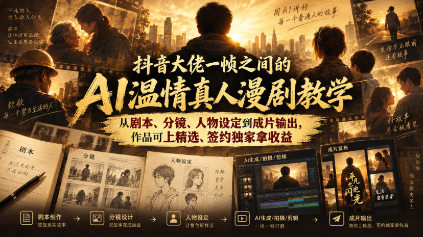 抖音大佬一帧之间的AI温情真人漫剧教学，从剧本、分镜、人物设定到成片输出，作品可上精选、签约独家拿收益-weichuangqy