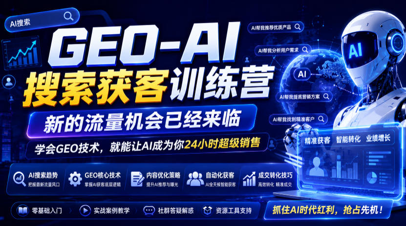 GEO-AI搜索获客训练营，新的流量机会已经来临，学会GEO技术，就能让AI成为你24小时超级销售(更新0919)-weichuangqy