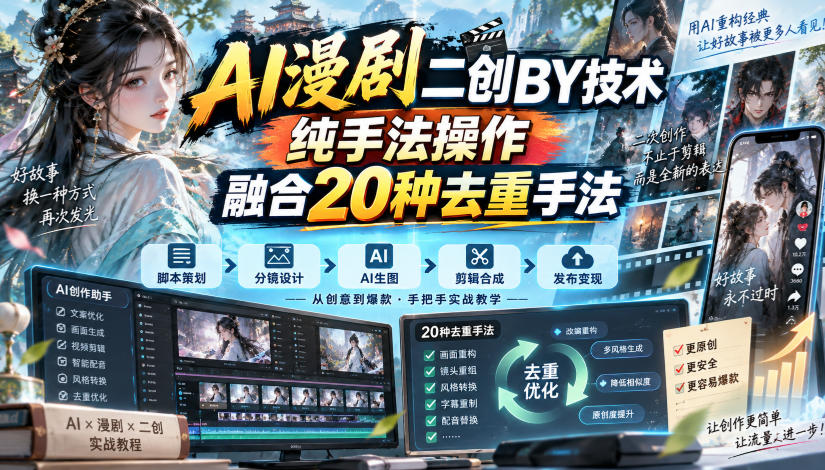 AI漫剧二创搬运技术，纯手法操作，融合20种去重手法-weichuangqy