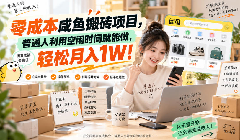 零成本咸鱼搬砖项目，普通人利用空闲时间就能做，轻松月入1W！【揭秘】-weichuangqy