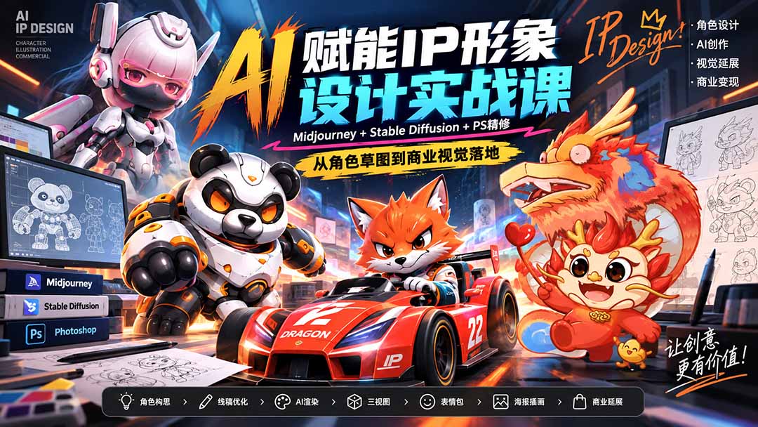 AI赋能IP形象设计实战课-无水印：Midjourney+Stable Diffusion+PS精修，从角色草图到商业视觉落地-weichuangqy