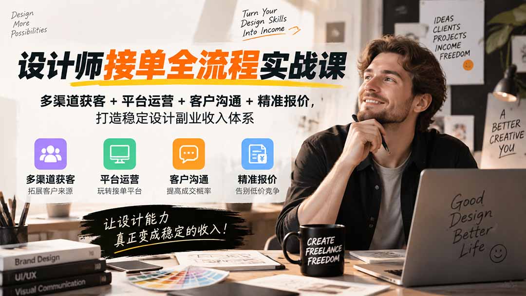 设计师接单全流程实战课-无水印｜多渠道获客+平台运营+客户沟通+精准报价，打造稳定设计副业收入体系-weichuangqy