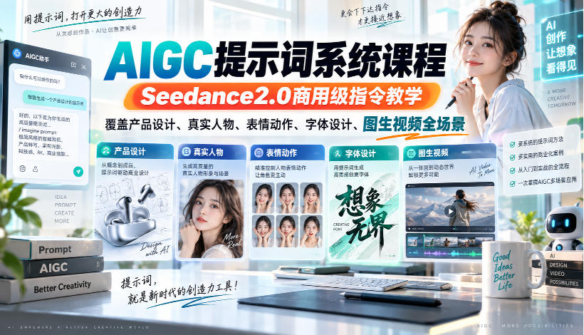 AIGC提示词系统课程，Seedance2.0商用级指令教学，覆盖产品设计、真实人物、表情动作、字体设计、图生视频全场景-weichuangqy