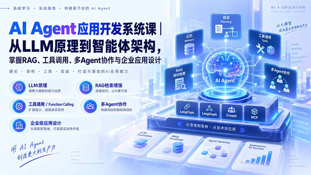 AI Agent应用开发系统课-179节｜从LLM原理到智能体架构，掌握RAG、工具调用、多Agent协作与企业应用设计-weichuangqy