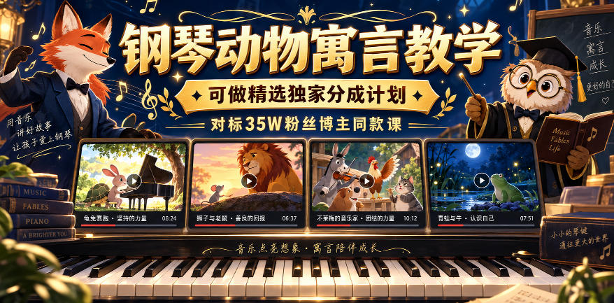 钢琴动物寓言教学，可做精选独家分成计划，对标35W粉丝博主同款课-weichuangqy