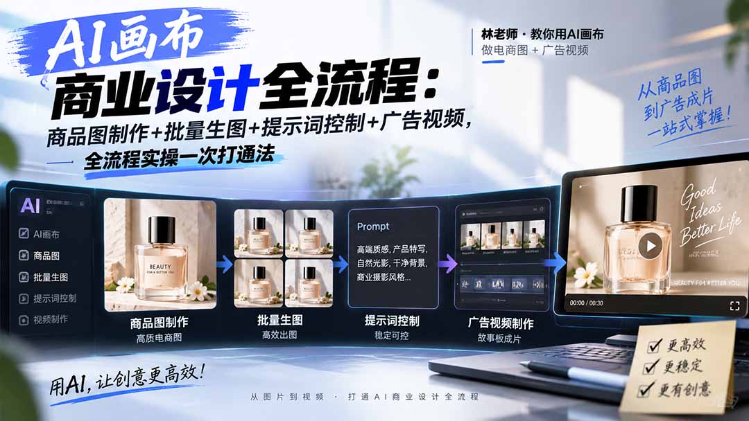 AI画布商业设计全流程：商品图制作+批量生图+提示词控制+广告视频，全流程实操一次打通法-weichuangqy
