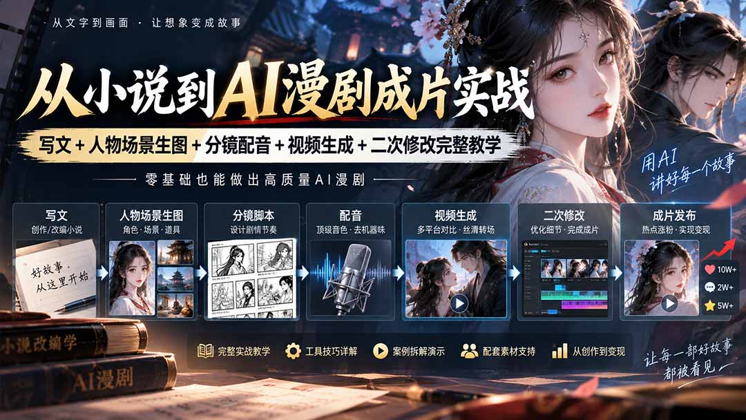 从小说到AI漫剧成片实战：写文+人物场景生图+分镜配音+视频生成+二次修改完整教学-weichuangqy
