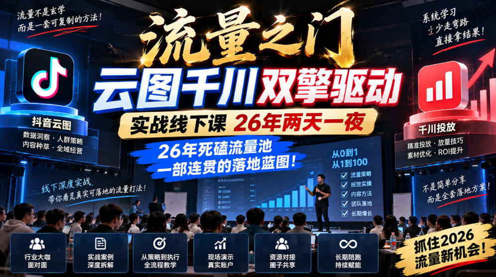 流量之门-云图千川双擎驱动实战线下课26年两天一夜，26年死磕流量池一部连贯的落地蓝图!-weichuangqy