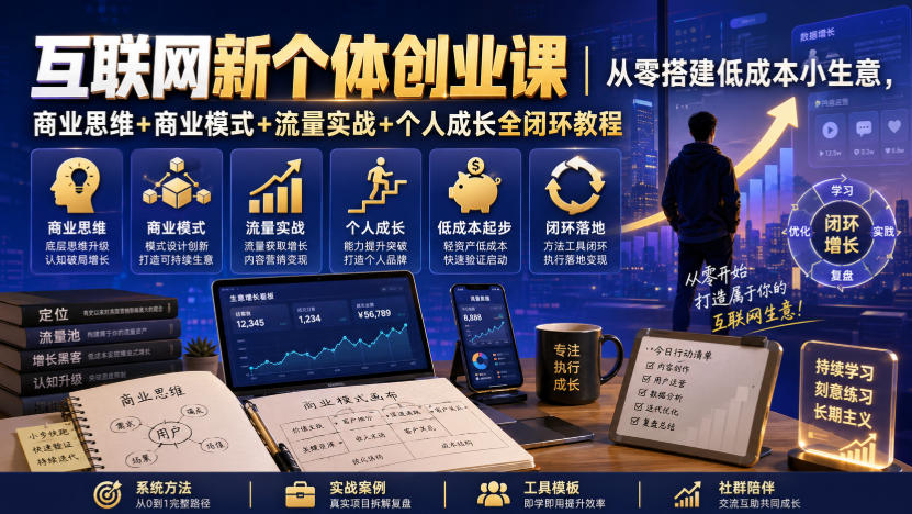 互联网新个体创业课｜从零搭建低成本小生意，商业思维+商业模式+流量实战+个人成长全闭环教程(更新0922)-weichuangqy