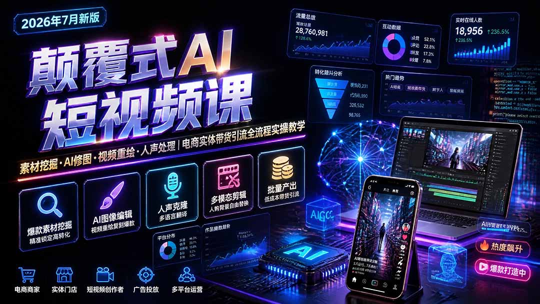 颠覆式AI短视频课-更新｜素材挖掘，AI修图，视频重绘，人声处理｜电商实体带货引流全流程实操教学-weichuangqy