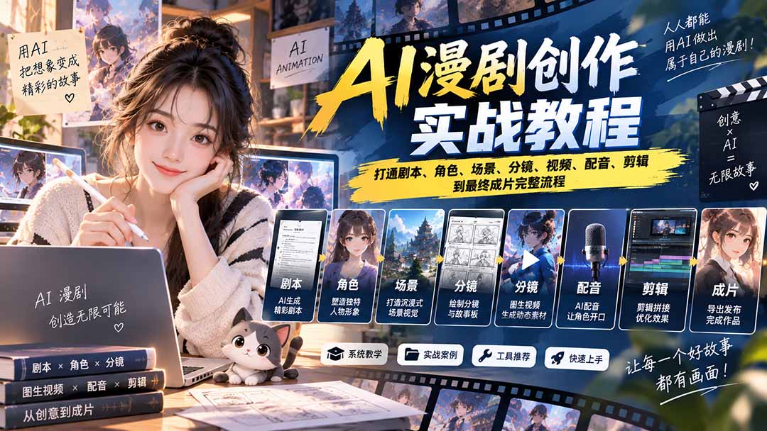 2026 AI漫剧创作实战教程：打通剧本、角色、场景、分镜、视频、配音、剪辑到最终成片完整流程-weichuangqy
