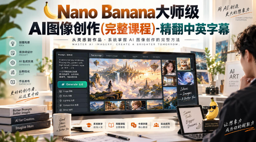 【无水印】Nano Banana大师级AI图像创作(完整课程)-精翻中英字幕-weichuangqy