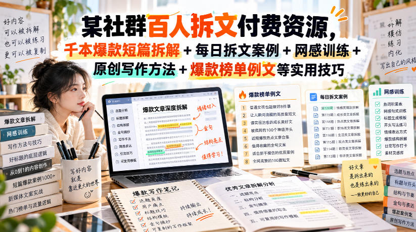 某社群百人拆文付费资源，千本爆款短篇拆解+每日拆文案例+网感训练+原创写作方法+爆款榜单例文等实用技巧(持续更新)-weichuangqy