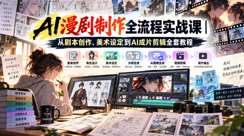 AI漫剧制作全流程实战课｜从剧本创作、美术设定到AI成片剪辑全套教程​-weichuangqy