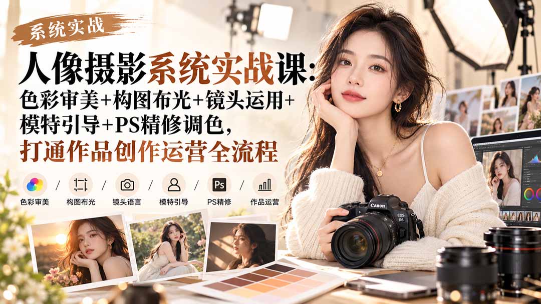 【无水印】人像摄影系统实战课：色彩审美+构图布光+镜头运用+模特引导+PS精修调色，打通作品创作运营全流程-weichuangqy