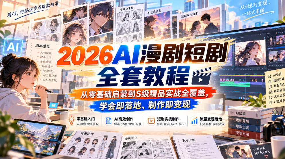 2026AI漫剧短剧全套教程，从零基础启蒙到S级精品实战全覆盖，学会即落地、制作即变现-weichuangqy
