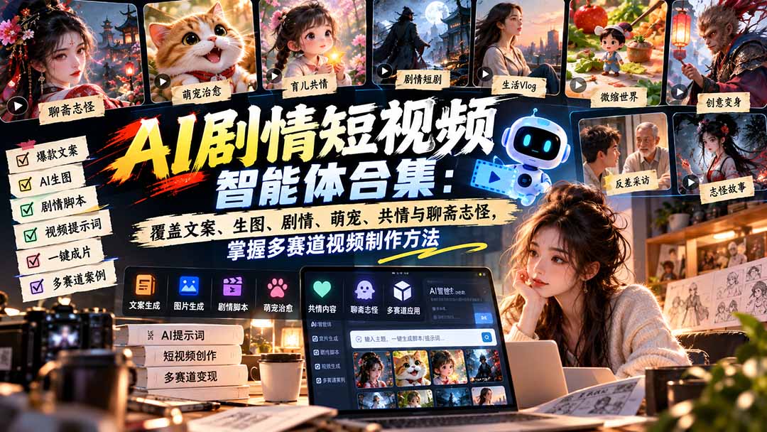 【无水印】AI剧情短视频智能体合集：覆盖文案、生图、剧情、萌宠、共情与聊斋志怪，掌握多赛道视频制作方法-weichuangqy
