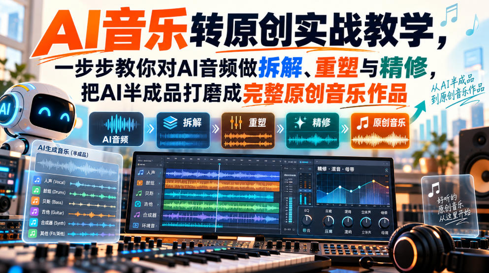 AI音乐转原创实战教学，一步步教你对AI音频做拆解、重塑与精修，把AI半成品打磨成完整原创音乐作品-weichuangqy