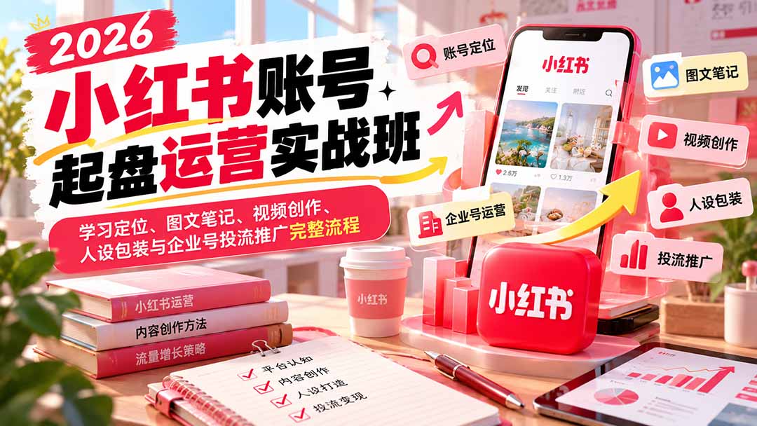 2026小红书账号起盘运营实战班：学习定位、图文笔记、视频创作、人设包装与企业号投流推广完整流程-weichuangqy