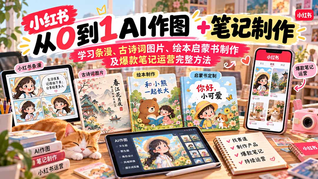 2026小红书AI内容创作从0到1：学习条漫、古诗词图片、绘本启蒙书制作及爆款笔记运营完整方法-weichuangqy