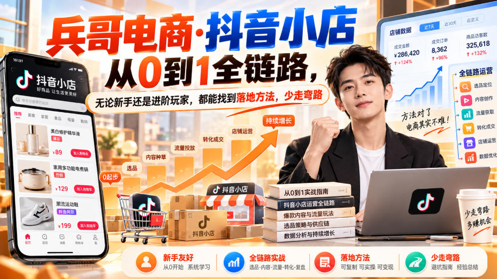 【无水印】兵哥电商·抖音小店从0到1全链路，无论新手还是进阶玩家，都能找到落地方法，少走弯路(更新9月)-weichuangqy