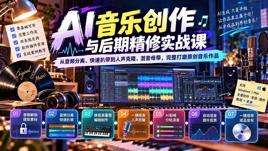 AI音乐创作与后期精修实战课：从音频分离、快速扒带到人声克隆、混音母带，完整打磨原创音乐作品-weichuangqy