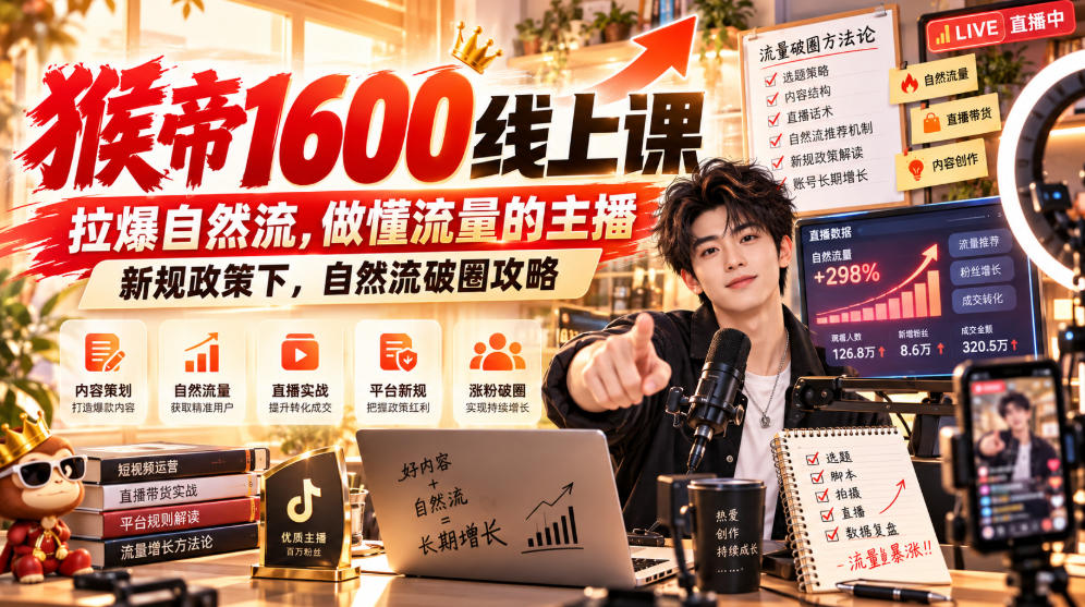 猴帝1600线上课，拉爆自然流，做懂流量的主播，新规政策下，自然流破圈攻略【更新260926】-weichuangqy