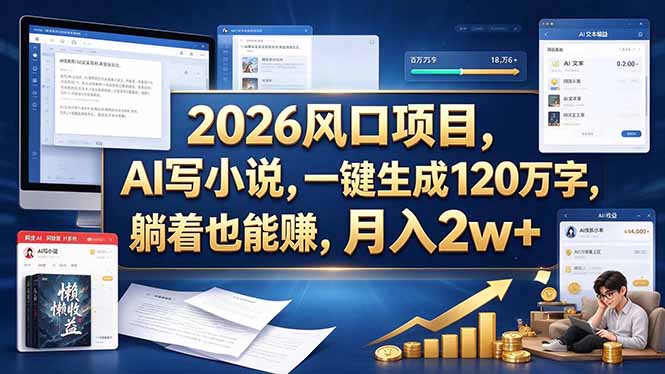 2026 风口项目，AI 写小说，一键生成 120 万字，躺着也能赚，月入 2w +-weichuangqy