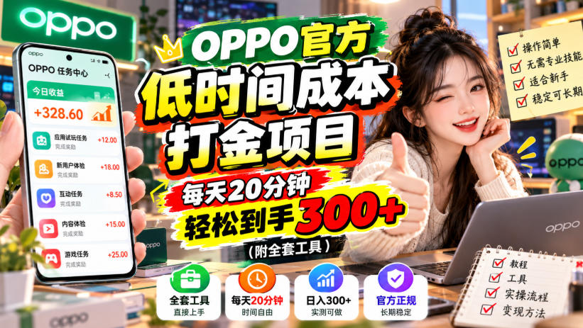 OPPO官方低时间成本打金项目，每天20分钟，轻松到手300+(附全套工具)【揭秘】-weichuangqy