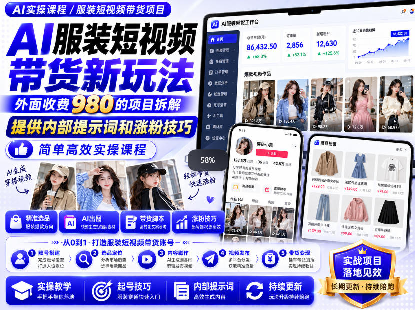 外面收费980AI快手带货系统课程，内部课程首次外放，操作简单高效，一分钟一条爆款视频-weichuangqy