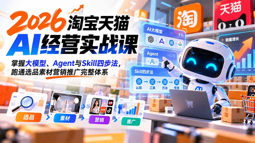 【无水印】2026淘宝天猫AI经营实战课：掌握大模型、Agent与Skill四步法，跑通选品素材营销推广完整体系-weichuangqy